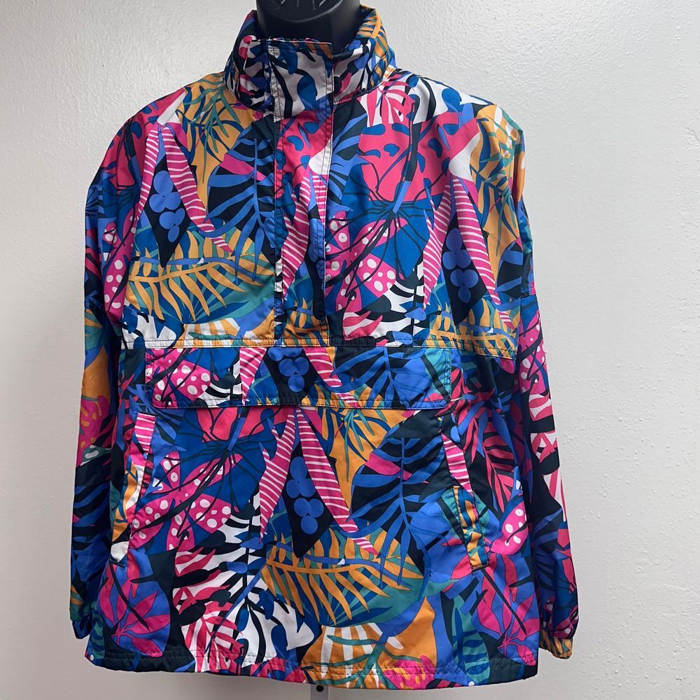 Lauren James Tropical Print Windbreaker Pullover Jacket Half Zip‎ Floral  M